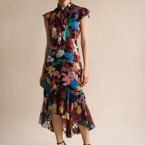 Alice + Olivia Multicoloured Silk Blend Maxi Ruffled Sundress Size 6